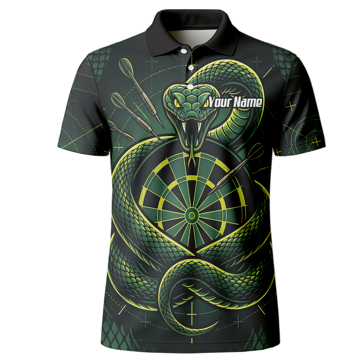 Personalised Green Snake Dart Jersey for Men Custom Dartboard Polo Shirt Black Green J9840