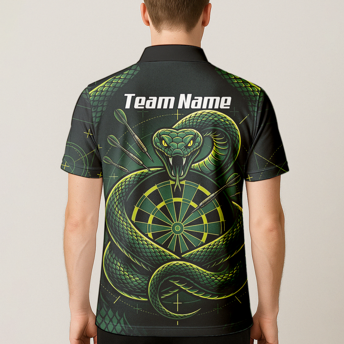 Personalised Green Snake Dart Jersey for Men Custom Dartboard Polo Shirt Black Green J9840