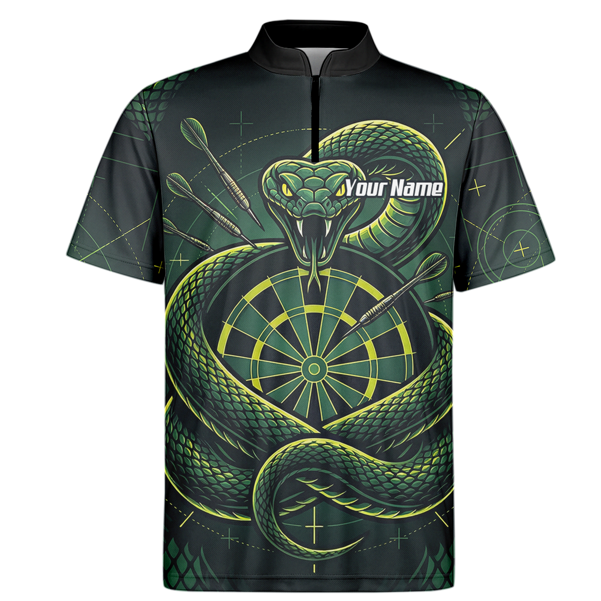 Personalised Green Snake Dart Jersey for Men Custom Dartboard Polo Shirt Black Green J9840