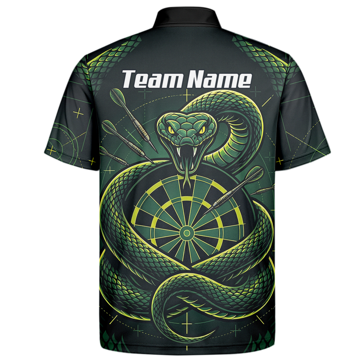 Personalised Green Snake Dart Jersey for Men Custom Dartboard Polo Shirt Black Green J9840