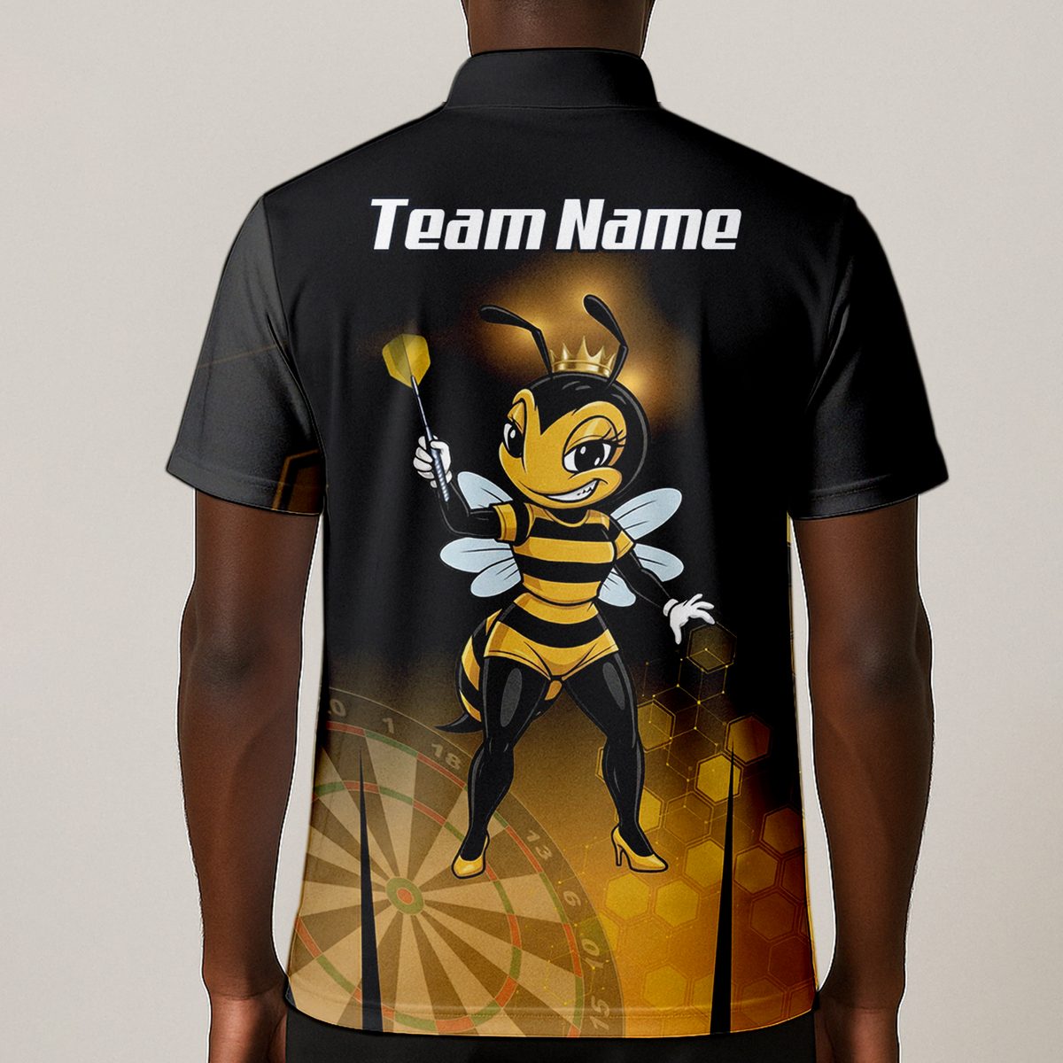 Personalised Queen Bee Honeycomb Dart Jersey Polo and Zipper Black Gold For Men K0774
