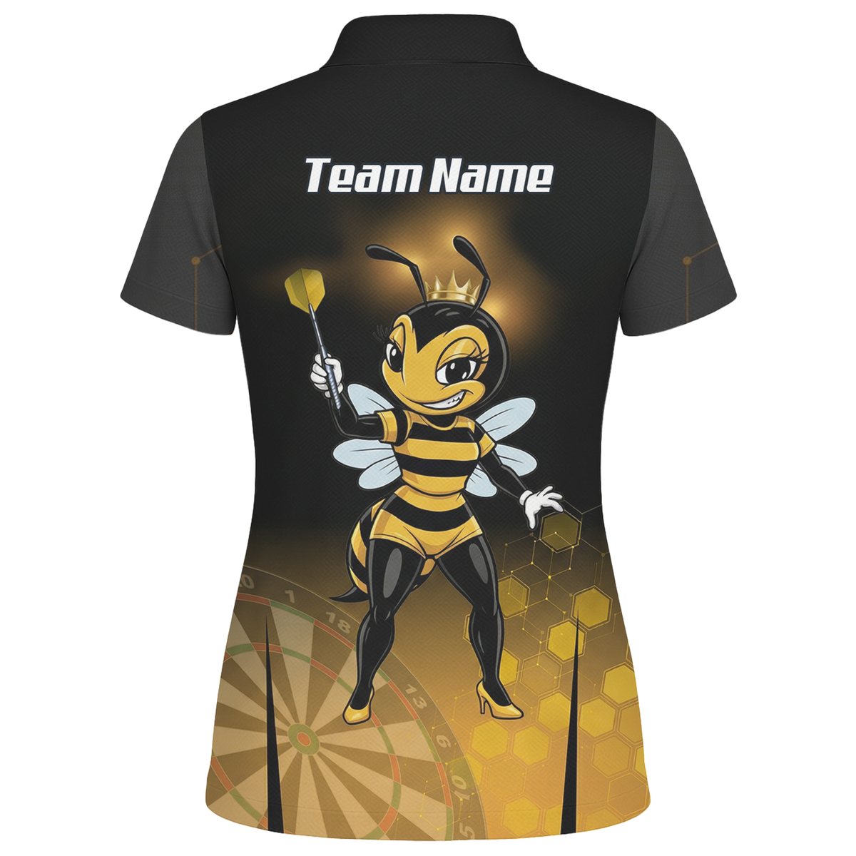 Personalised Queen Bee Honeycomb Dart Jersey Polo and Zipper Black Gold For Women K0774