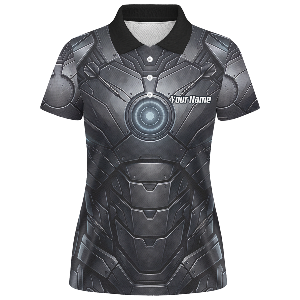 Personalised Women's Dart Jersey Custom Robotic Armor Mecha Polo Shirt Black Grey K1040