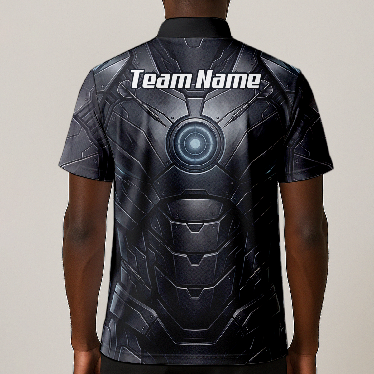 Personalised Men's Dart Jersey Custom Robotic Armor Mecha Polo Shirt Black Grey K1040