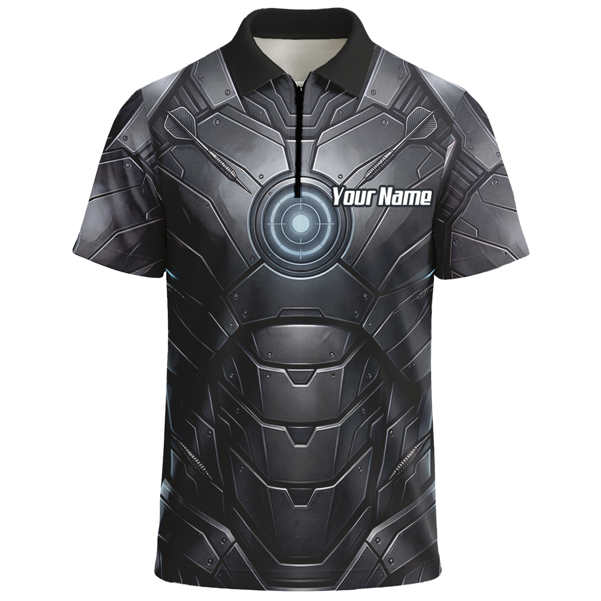 Personalised Men's Dart Jersey Custom Robotic Armor Mecha Polo Shirt Black Grey K1040