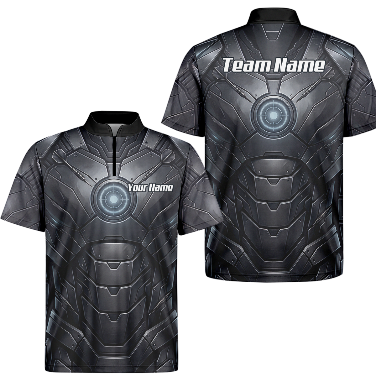 Personalised Men's Dart Jersey Custom Robotic Armor Mecha Polo Shirt Black Grey K1040