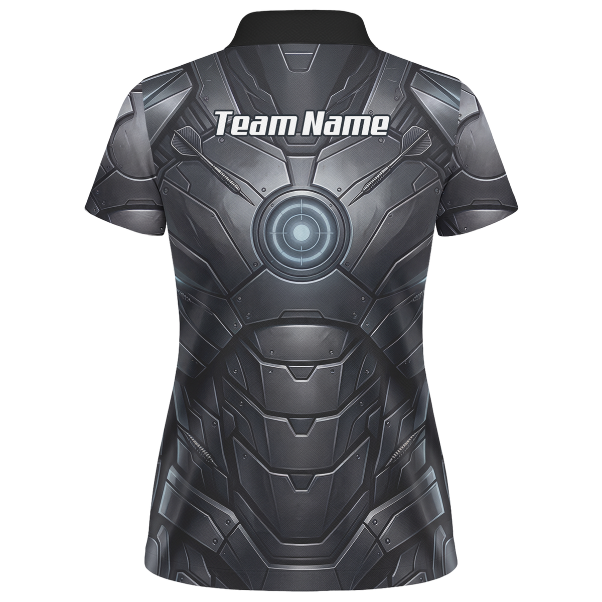 Personalised Women's Dart Jersey Custom Robotic Armor Mecha Polo Shirt Black Grey K1040