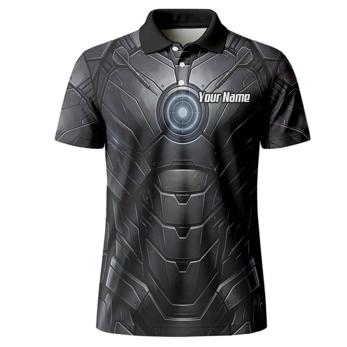 Personalised Men's Dart Jersey Custom Robotic Armor Mecha Polo Shirt Black Grey K1040