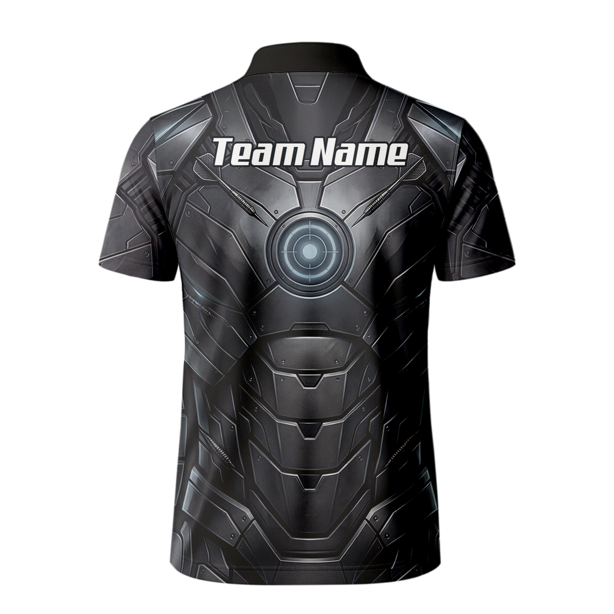 Personalised Men's Dart Jersey Custom Robotic Armor Mecha Polo Shirt Black Grey K1040