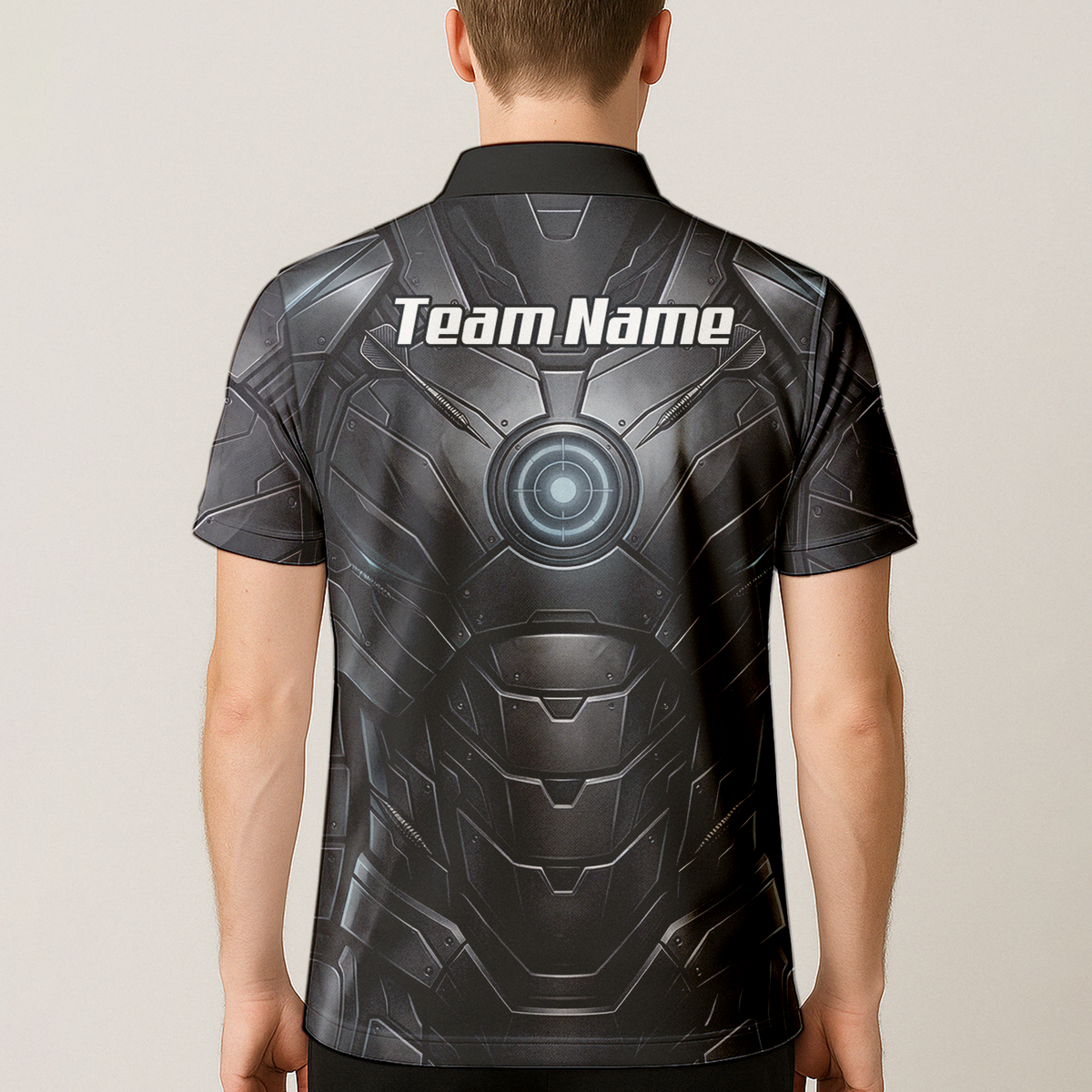 Personalised Men's Dart Jersey Custom Robotic Armor Mecha Polo Shirt Black Grey K1040
