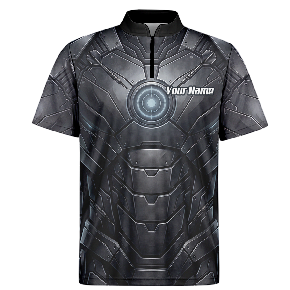 Personalised Men's Dart Jersey Custom Robotic Armor Mecha Polo Shirt Black Grey K1040