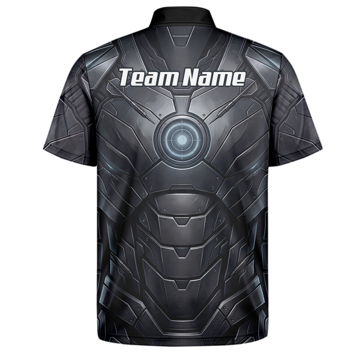 Personalised Men's Dart Jersey Custom Robotic Armor Mecha Polo Shirt Black Grey K1040