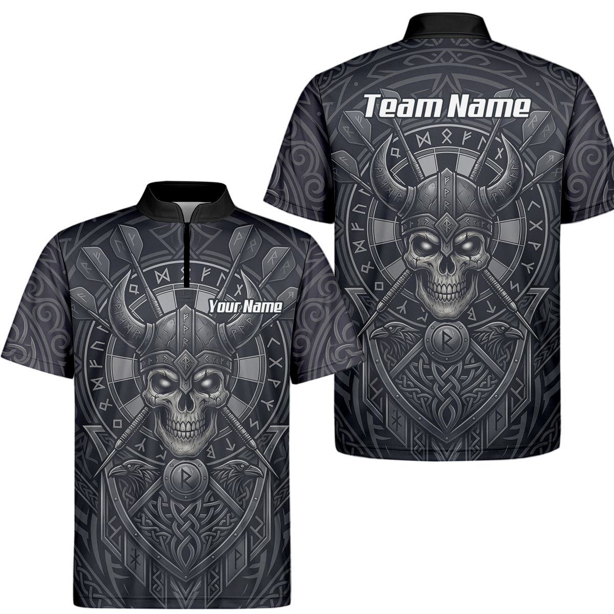 Personalised Viking Warrior Skull Dart Jersey for Men Custom Grey Nordic Rune Polo Shirt K6994