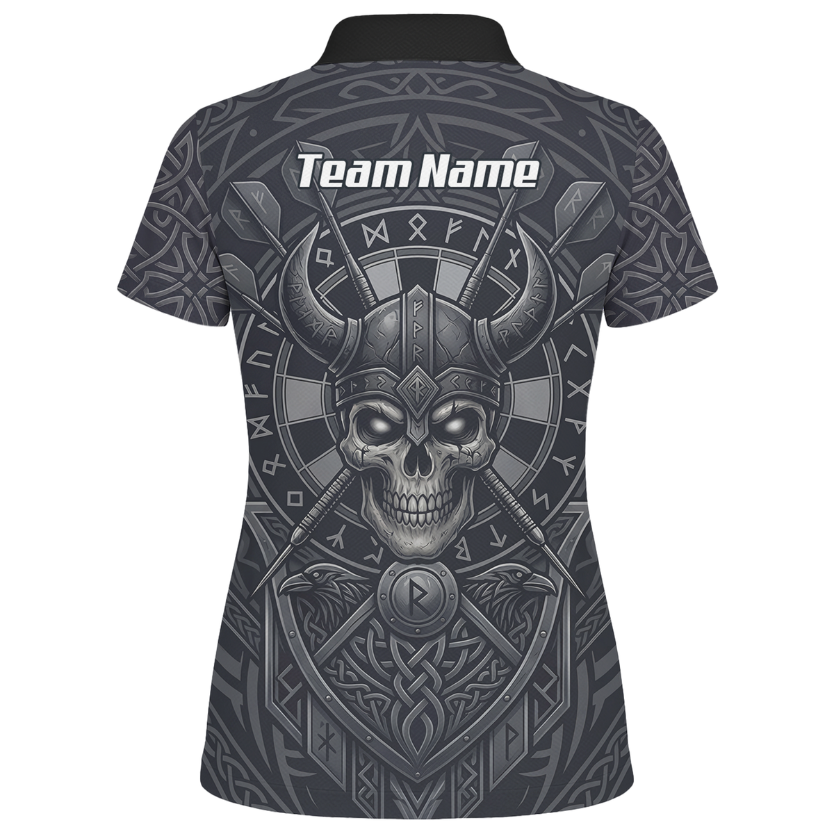 Personalised Viking Warrior Skull Dart Jersey for Women Custom Grey Nordic Rune Polo Shirt K6994