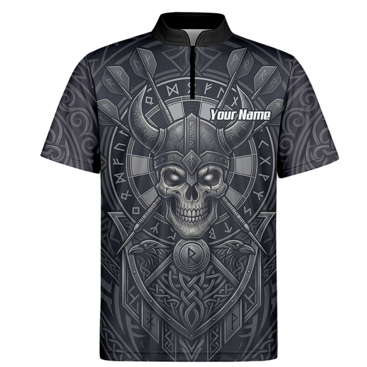 Personalised Viking Warrior Skull Dart Jersey for Men Custom Grey Nordic Rune Polo Shirt K6994