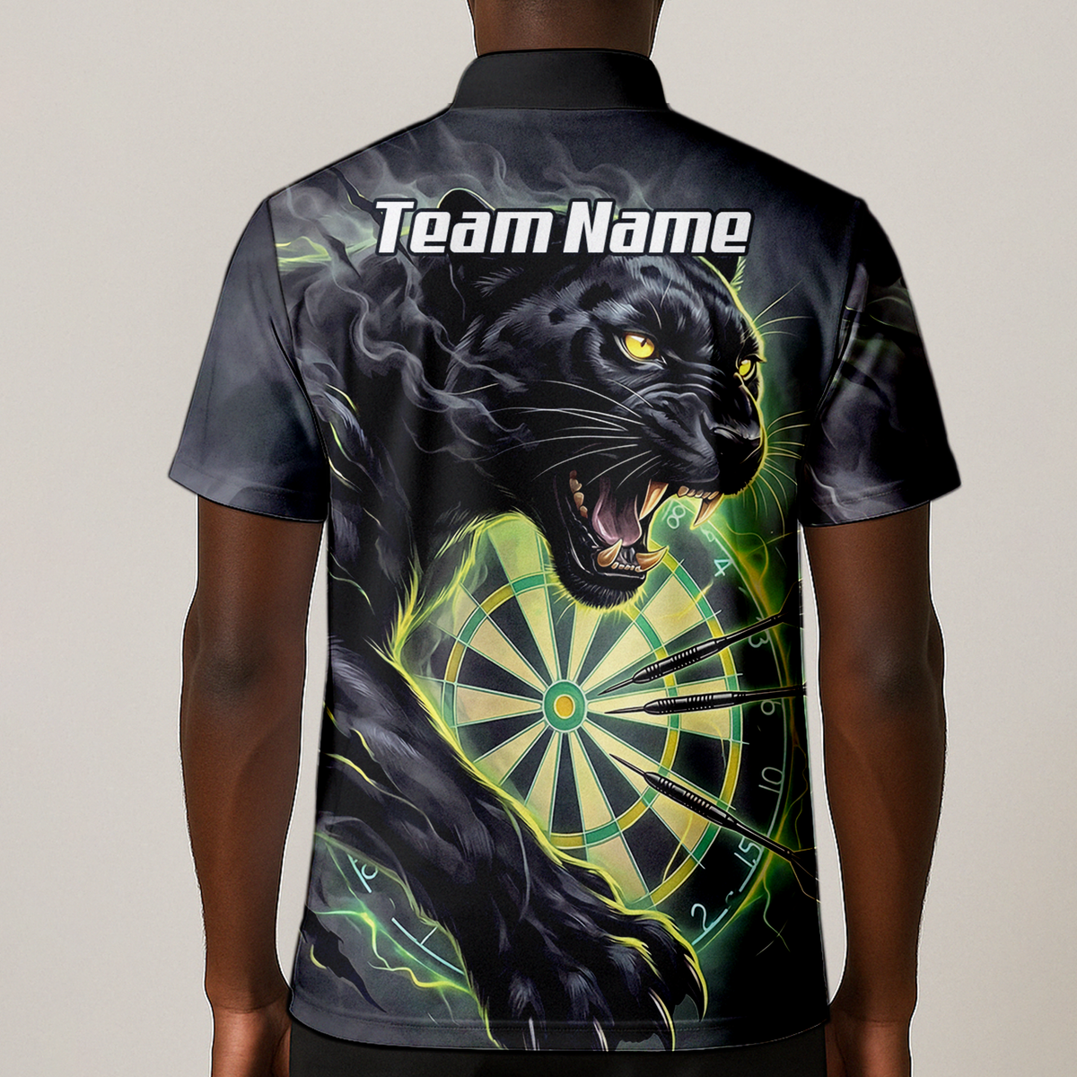 Personalised Black Panther Dart Jersey for Men Custom Neon Green Dartboard Polo Shirt K7905