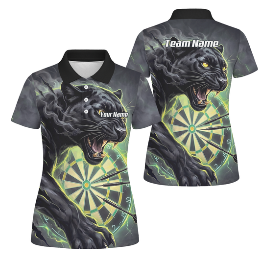 Personalised Black Panther Dart Jersey for Women Custom Neon Green Dartboard Polo Shirt K7905