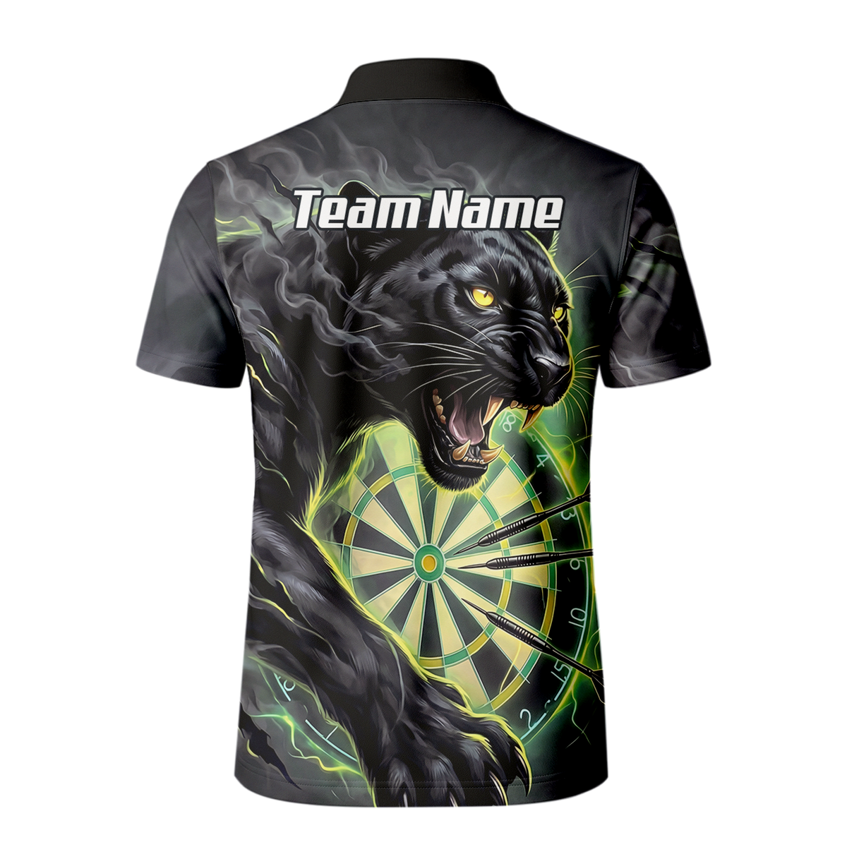 Personalised Black Panther Dart Jersey for Men Custom Neon Green Dartboard Polo Shirt K7905