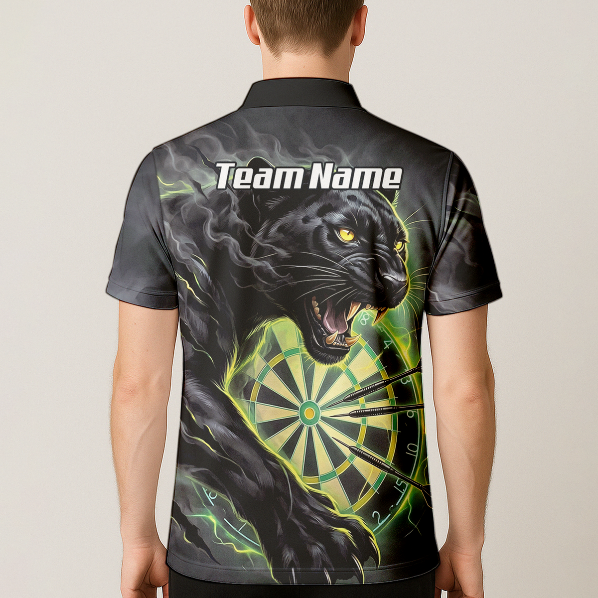 Personalised Black Panther Dart Jersey for Men Custom Neon Green Dartboard Polo Shirt K7905