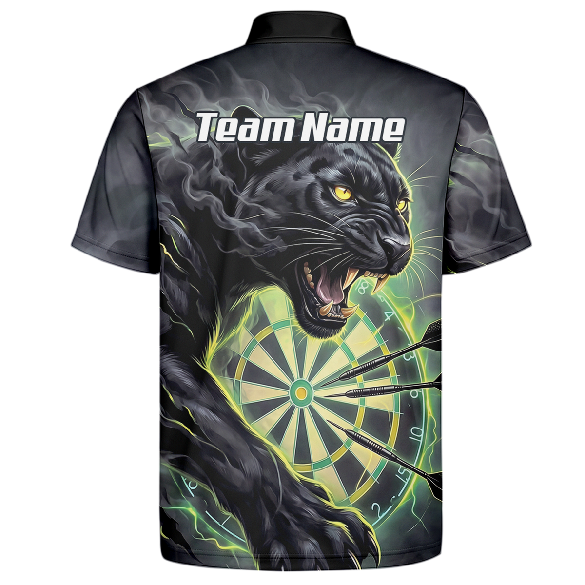 Personalised Black Panther Dart Jersey for Men Custom Neon Green Dartboard Polo Shirt K7905