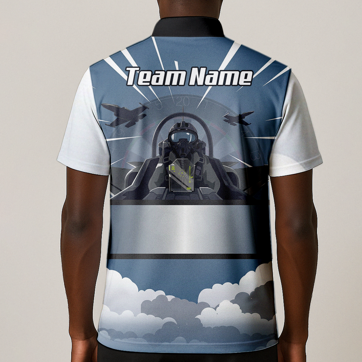 Personalised Fighter Jet Dart Jersey Polo and Zipper Blue Grey White For Men Custom Aviation Pilot Design K8201