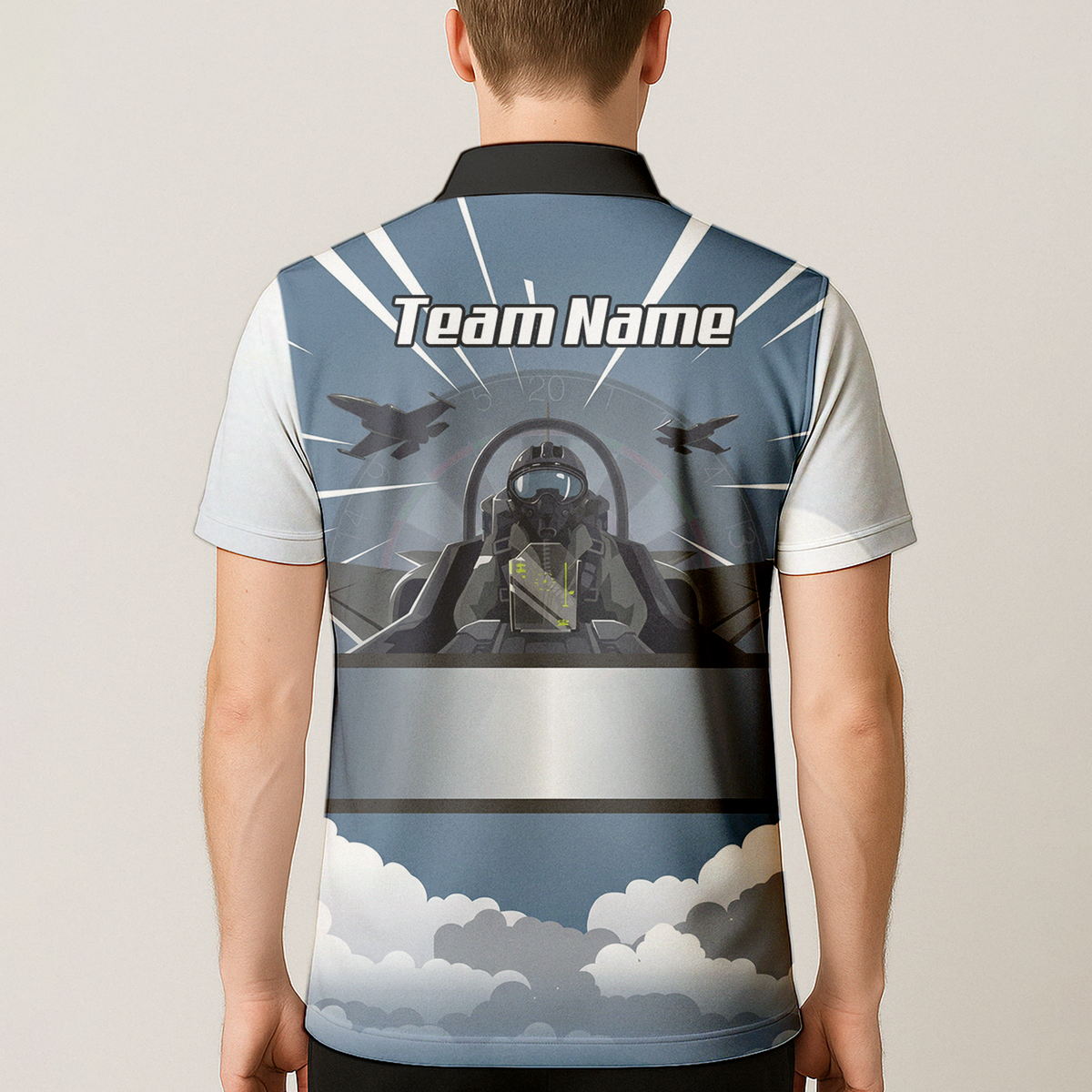 Personalised Fighter Jet Dart Jersey Polo and Zipper Blue Grey White For Men Custom Aviation Pilot Design K8201