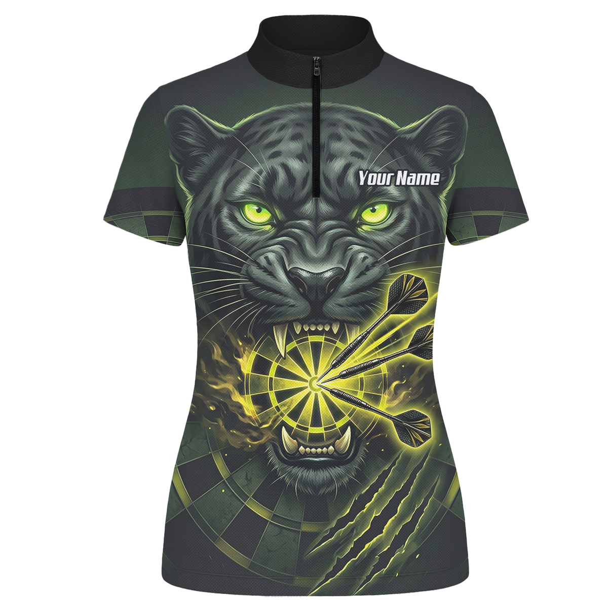 Personalised Black Panther Dart Jersey For Women Custom Name Darts Polo Shirt Green Black K8672