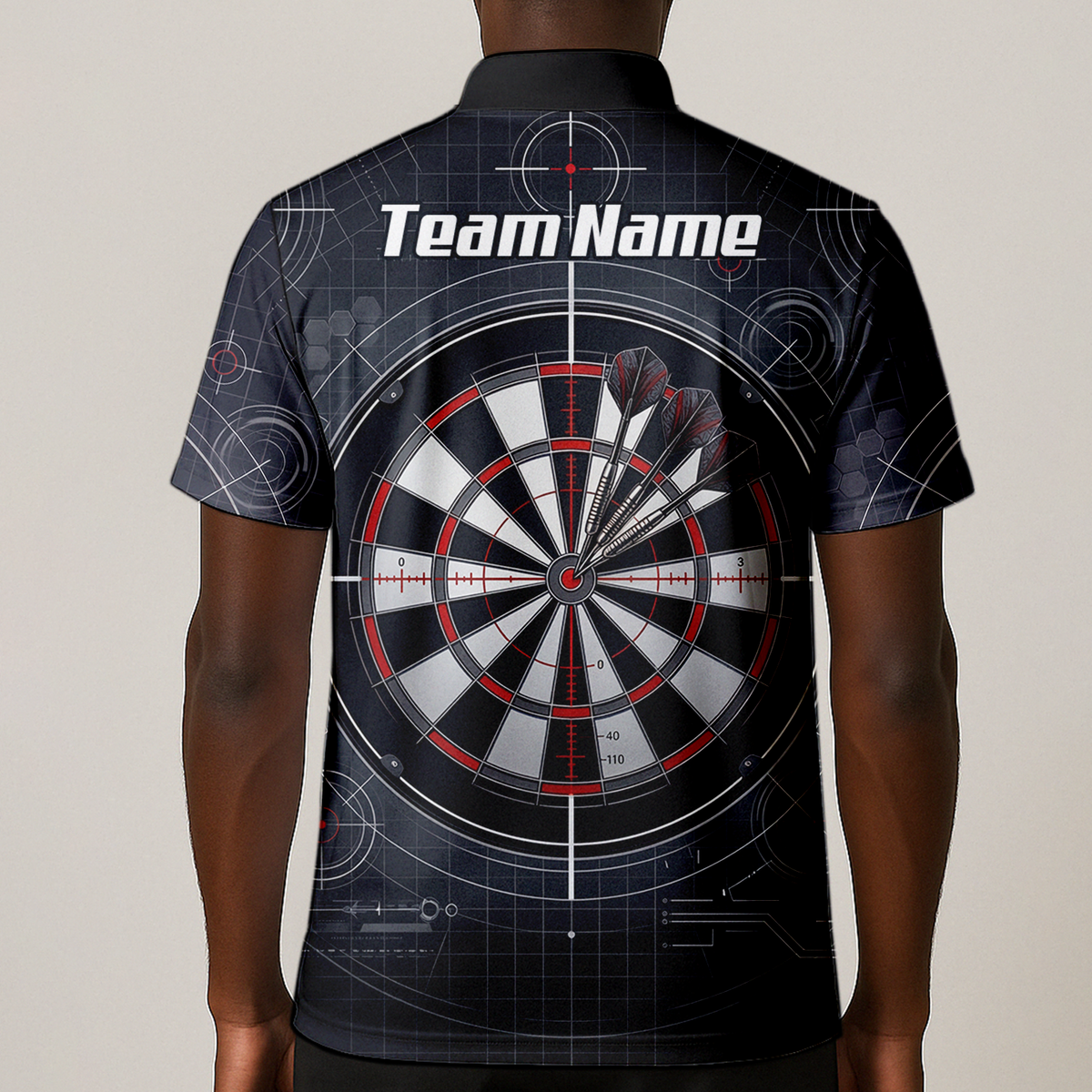 Personalised Dart Jersey for Men Custom Dartboard Graphic Polo Shirt Black Red Technical Design K9046