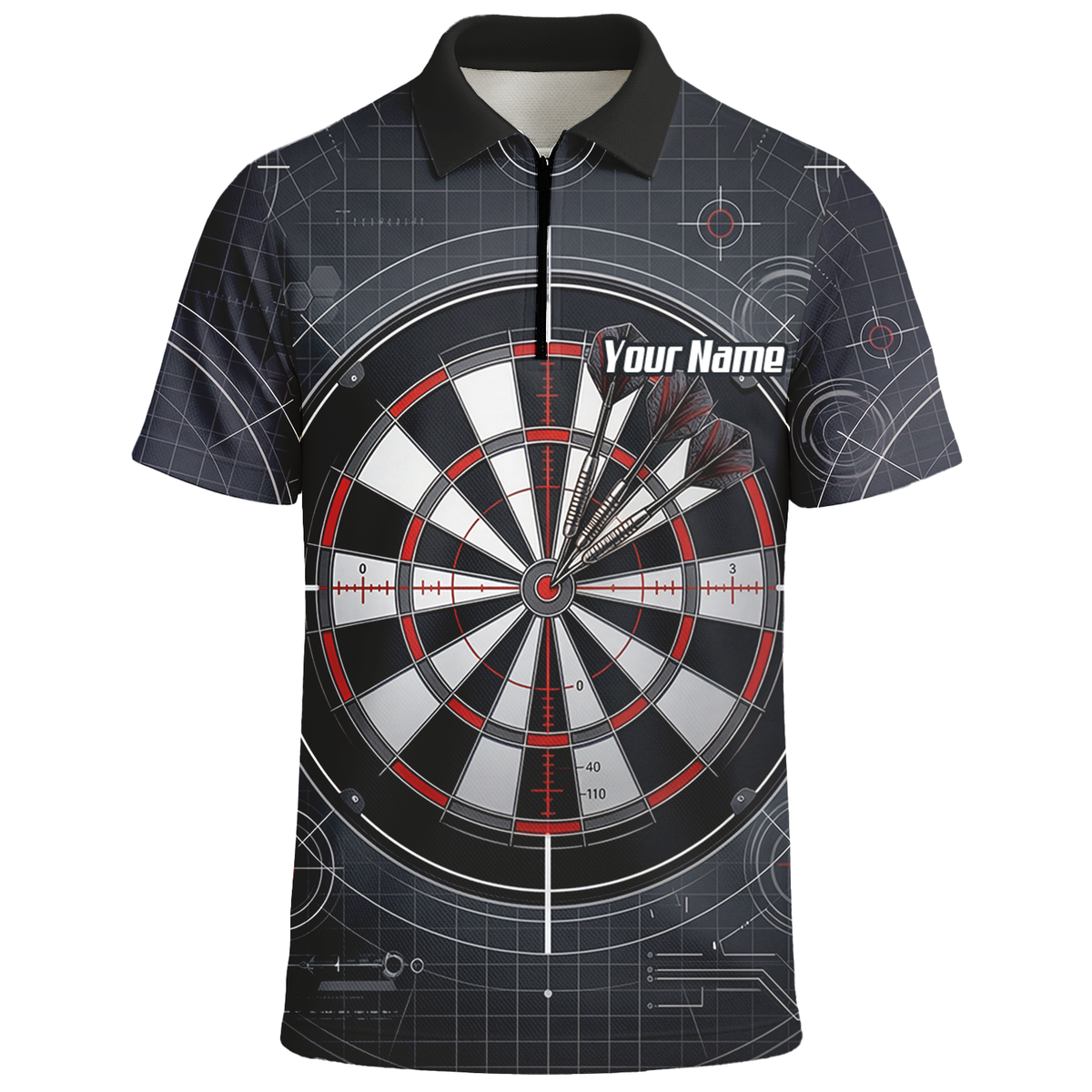 Personalised Dart Jersey for Men Custom Dartboard Graphic Polo Shirt Black Red Technical Design K9046
