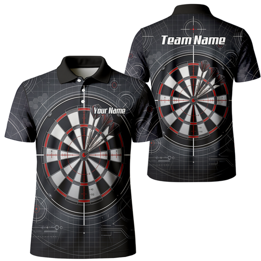 Personalised Dart Jersey for Men Custom Dartboard Graphic Polo Shirt Black Red Technical Design K9046