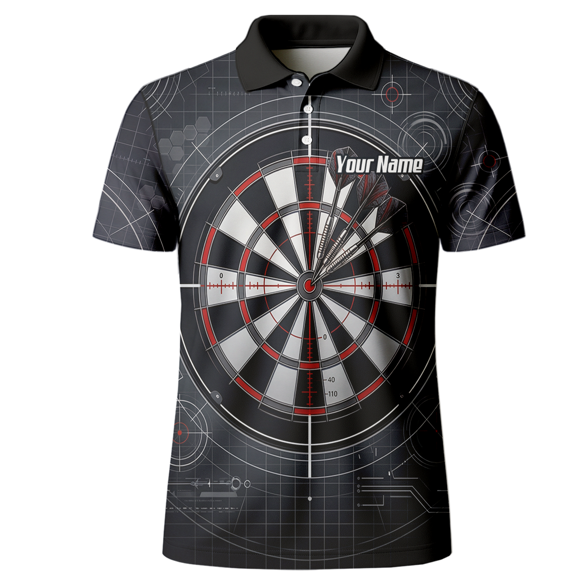 Personalised Dart Jersey for Men Custom Dartboard Graphic Polo Shirt Black Red Technical Design K9046
