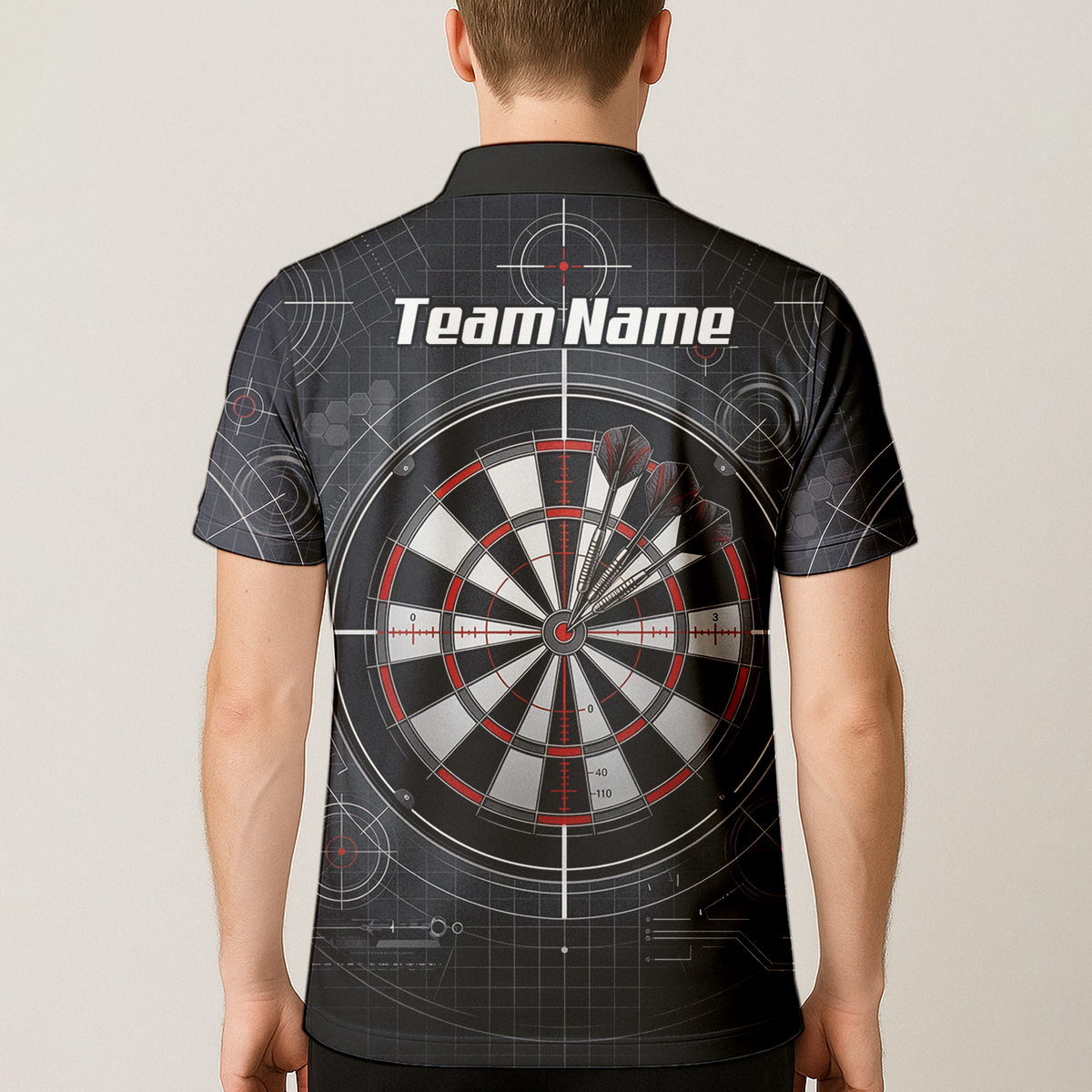 Personalised Dart Jersey for Men Custom Dartboard Graphic Polo Shirt Black Red Technical Design K9046