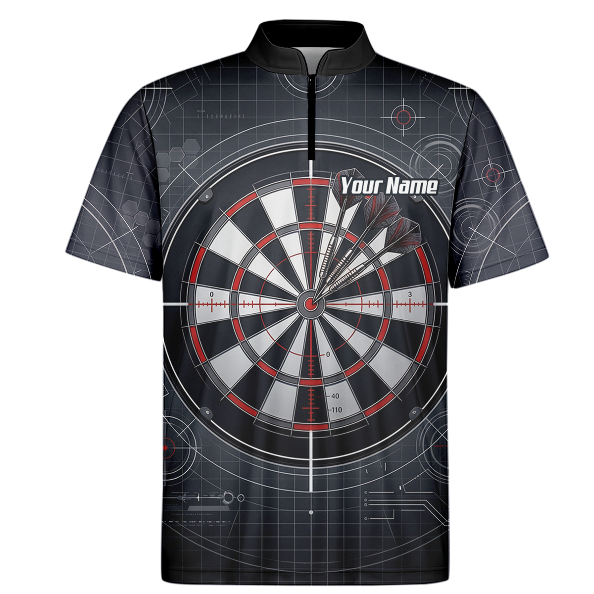 Personalised Dart Jersey for Men Custom Dartboard Graphic Polo Shirt Black Red Technical Design K9046
