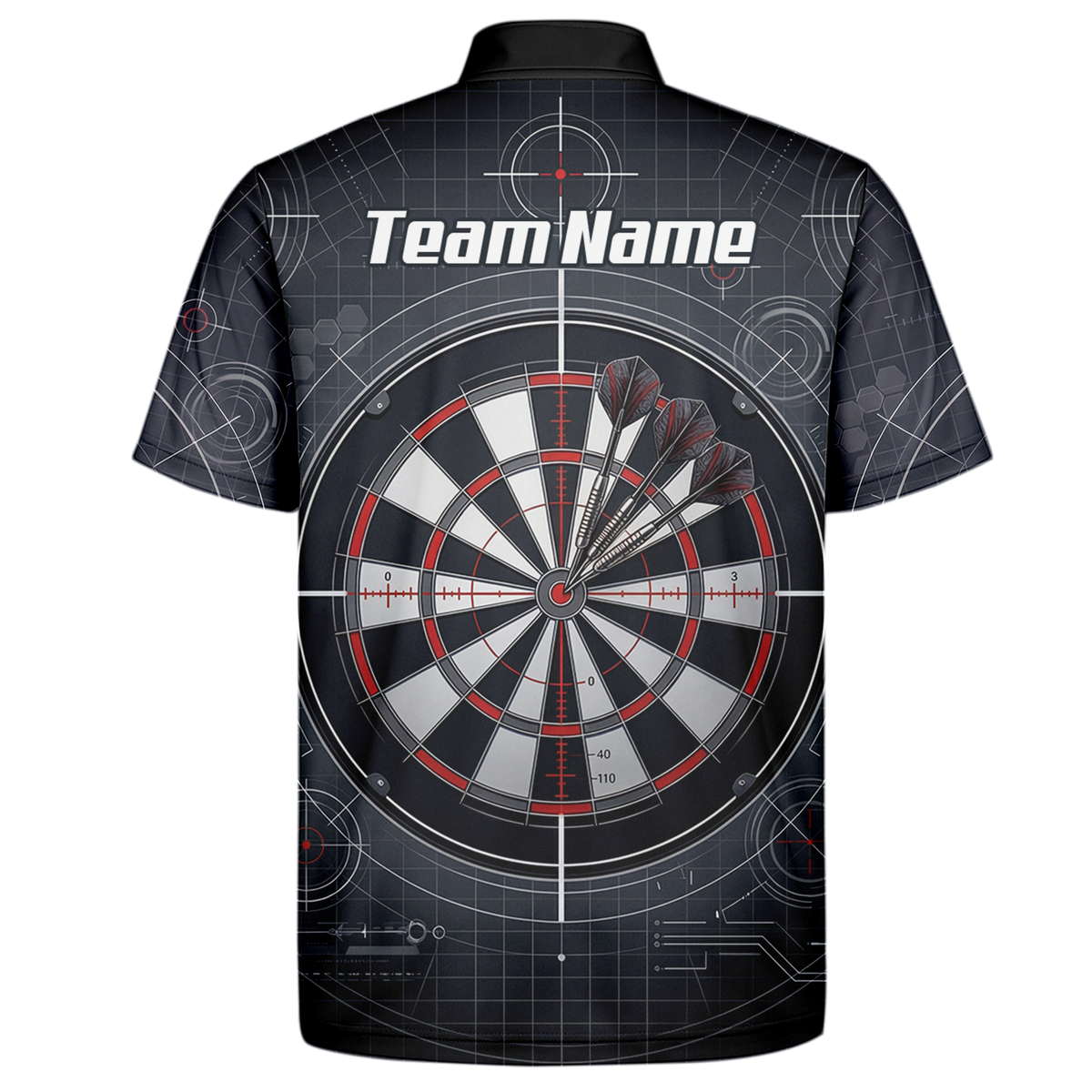 Personalised Dart Jersey for Men Custom Dartboard Graphic Polo Shirt Black Red Technical Design K9046