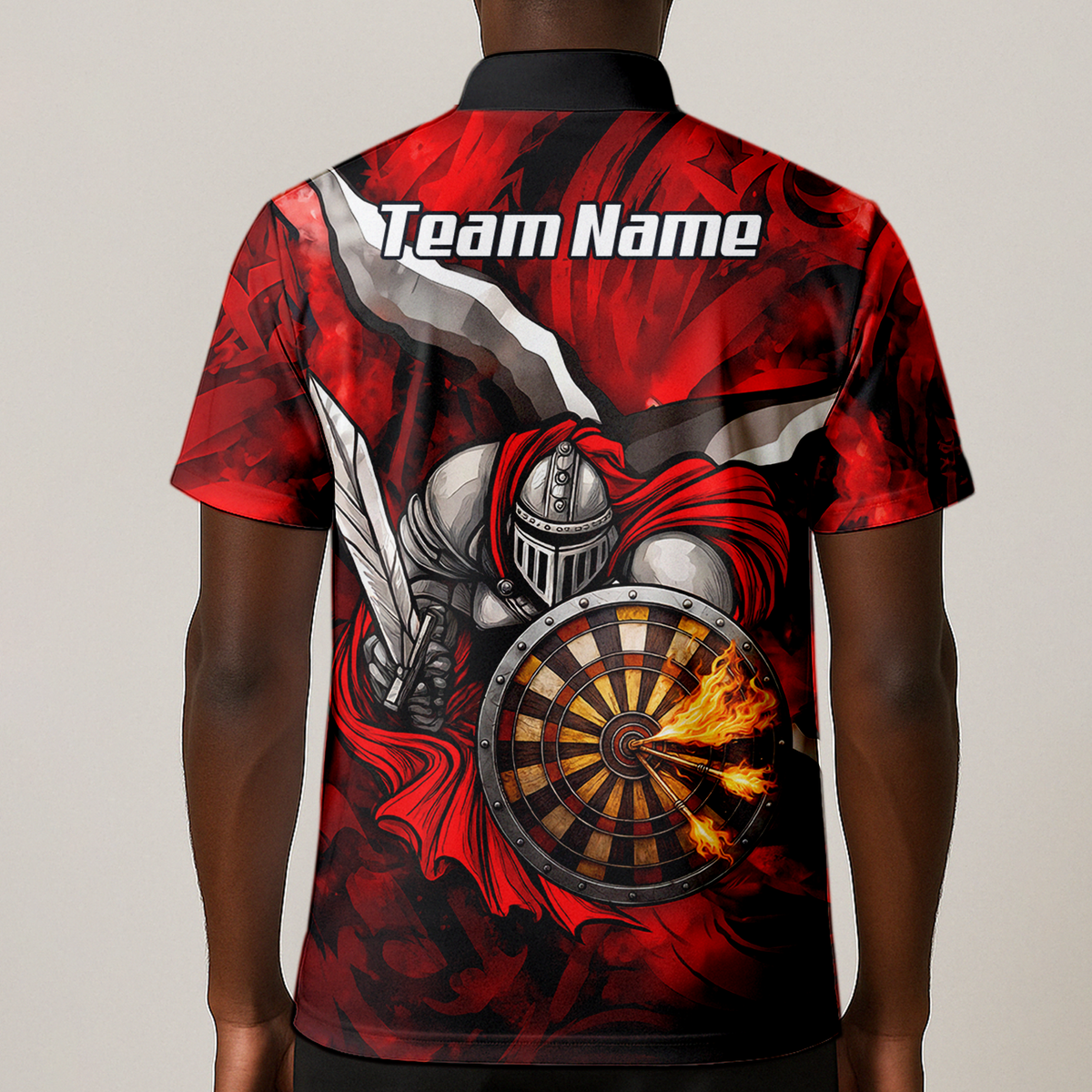 Personalised Knight Warrior Dart Jersey Red Black Polo and Zipper For Men KN1834