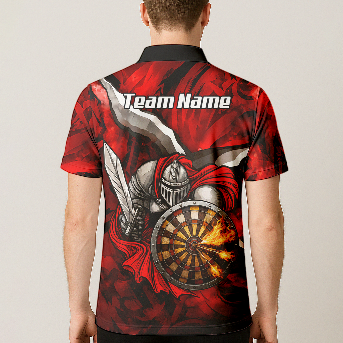Personalised Knight Warrior Dart Jersey Red Black Polo and Zipper For Men KN1834