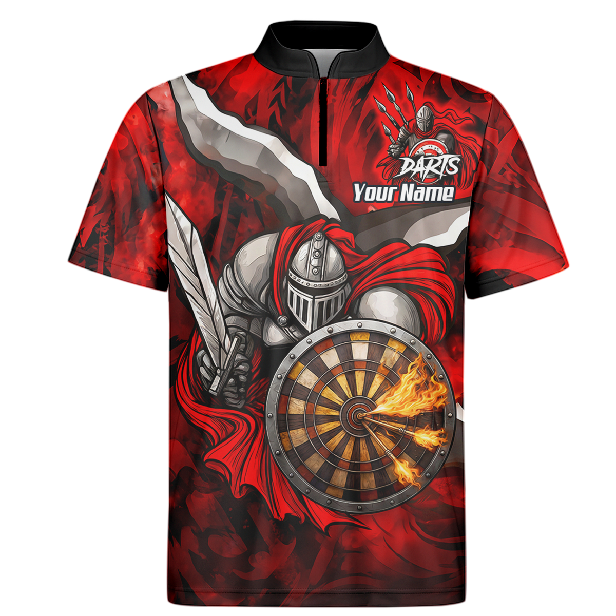 Personalised Knight Warrior Dart Jersey Red Black Polo and Zipper For Men KN1834