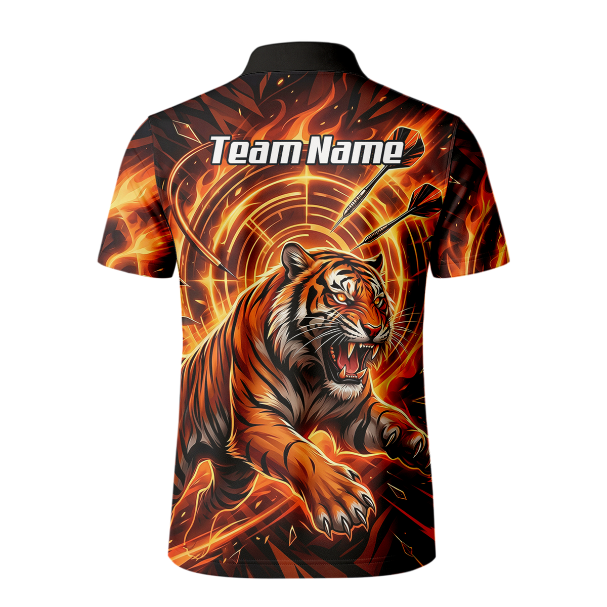 Personalised Men's Tiger Fire Dart Jersey Custom Name Team Polo Shirt Orange Black L1425