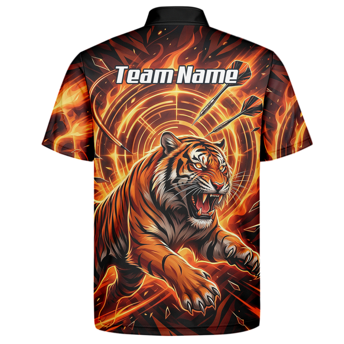 Personalised Men's Tiger Fire Dart Jersey Custom Name Team Polo Shirt Orange Black L1425