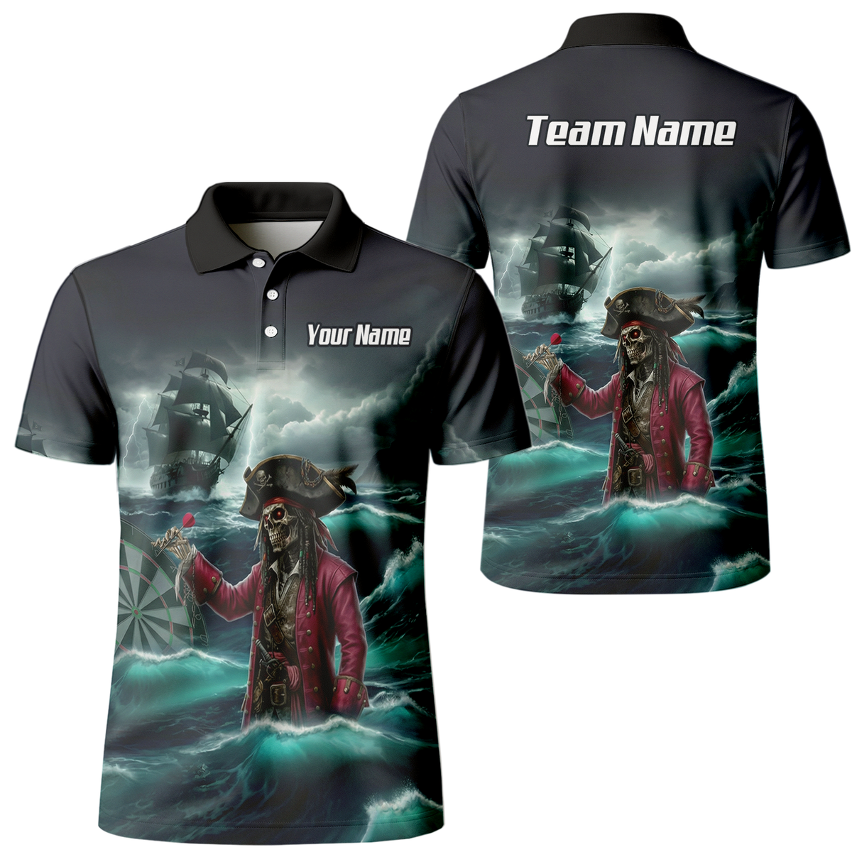 Personalised Pirate Skeleton Dart Jersey Polo and Zipper For Men Custom Ghost Ship Blue Black L3926 - Polo Yes