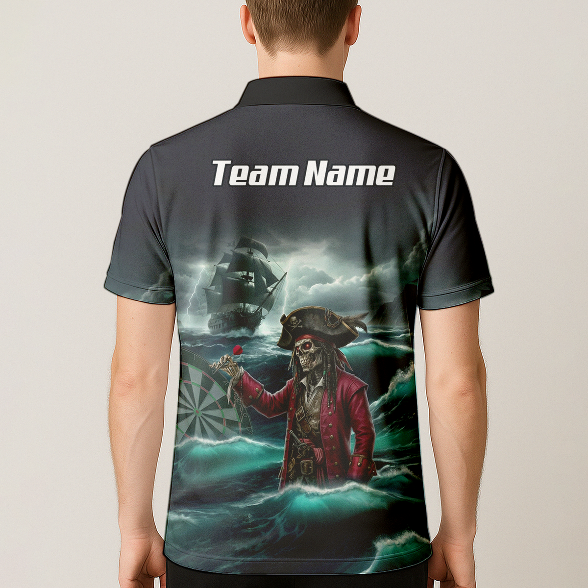 Personalised Pirate Skeleton Dart Jersey Polo and Zipper For Men Custom Ghost Ship Blue Black L3926