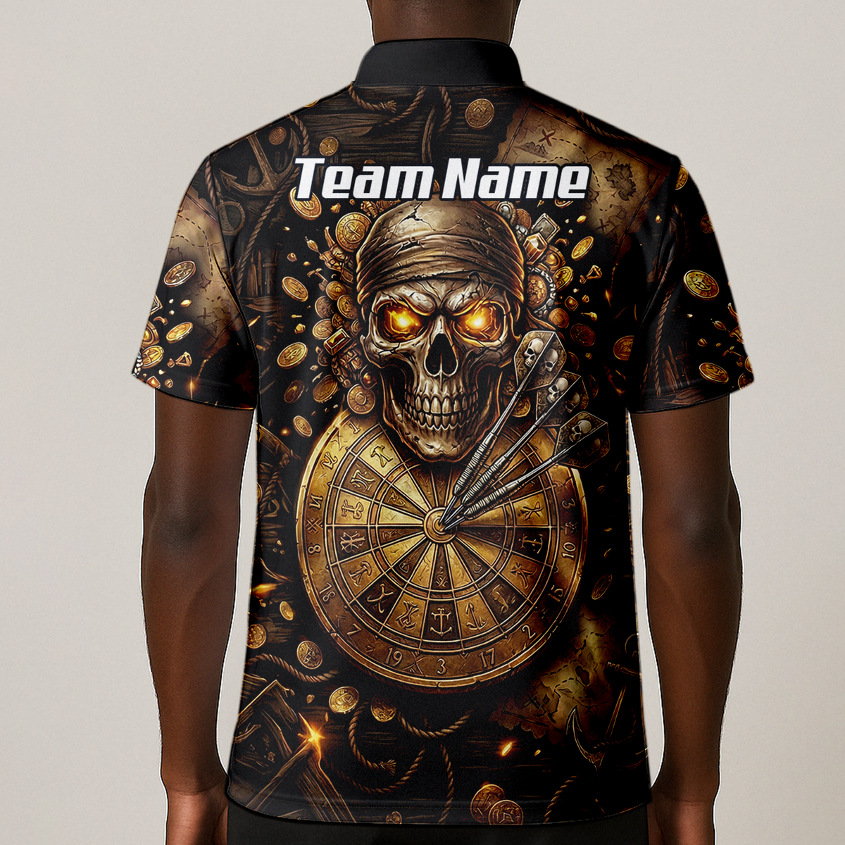 Personalised Pirate Skull Dart Jersey for Men Custom Gold Treasure Dart Shirt Polo L4232