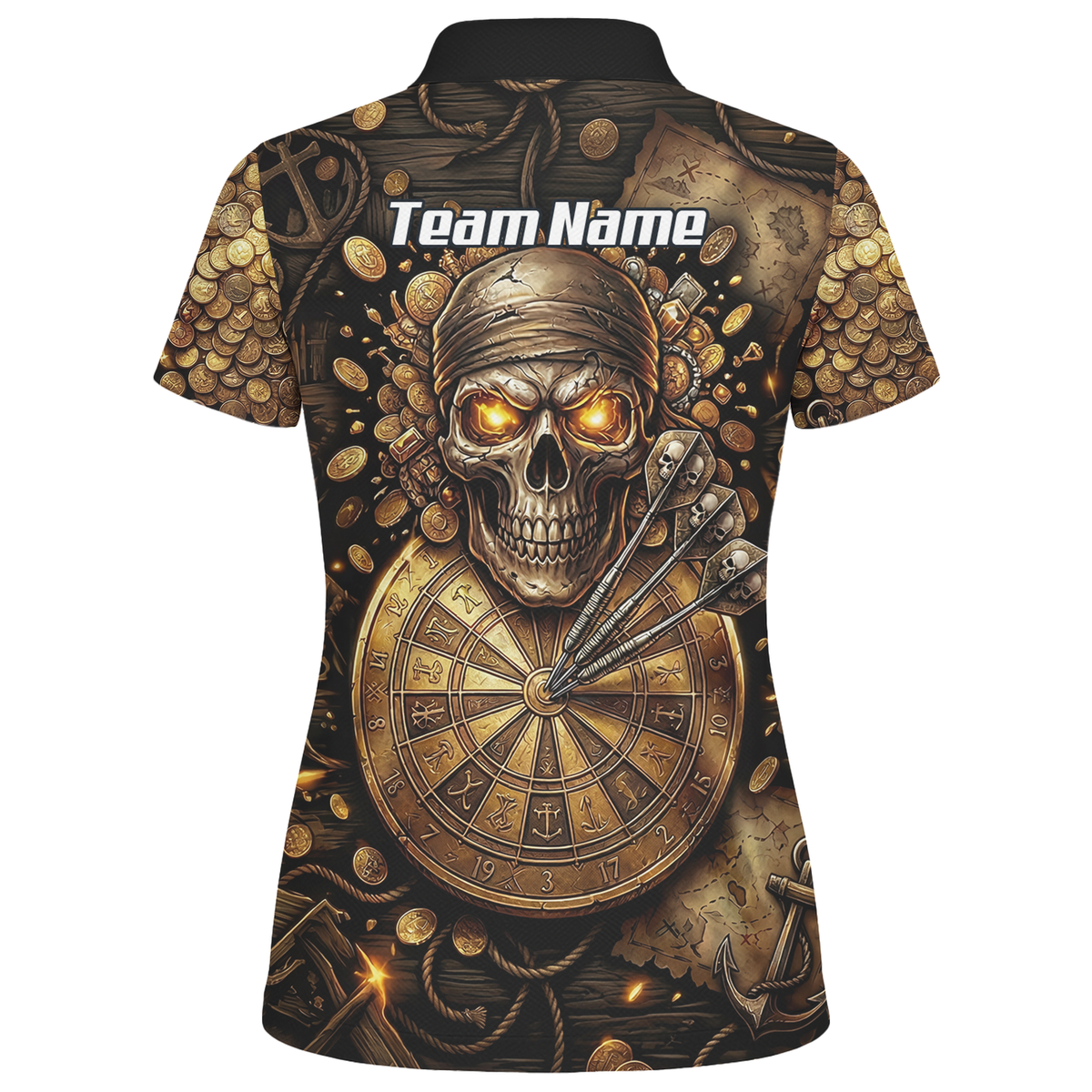 Personalised Pirate Skull Dart Jersey for Women Custom Gold Treasure Dart Shirt Polo L4232