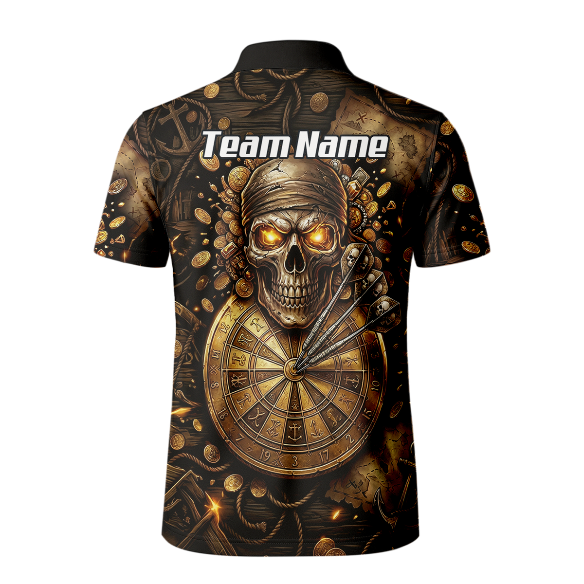 Personalised Pirate Skull Dart Jersey for Men Custom Gold Treasure Dart Shirt Polo L4232