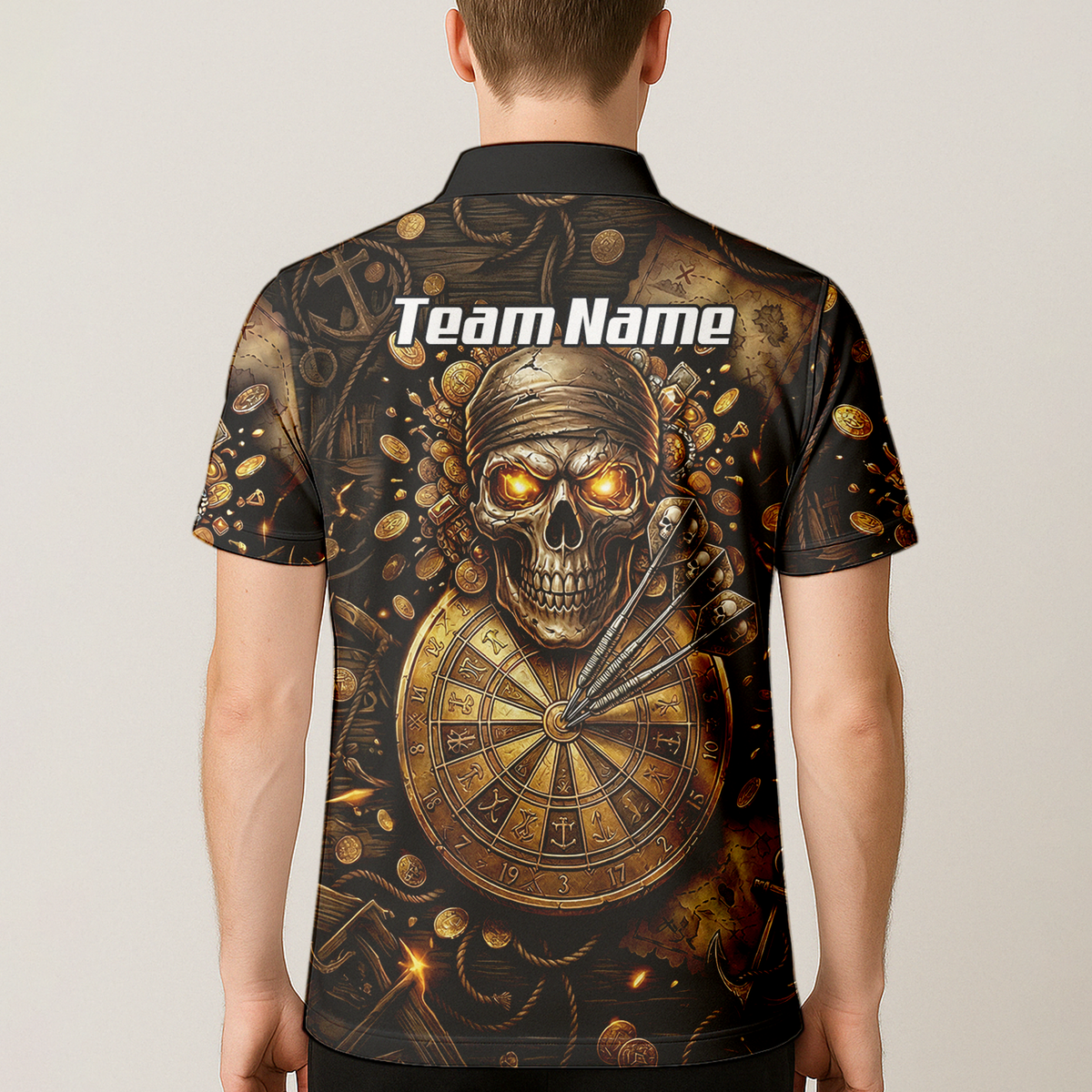 Personalised Pirate Skull Dart Jersey for Men Custom Gold Treasure Dart Shirt Polo L4232