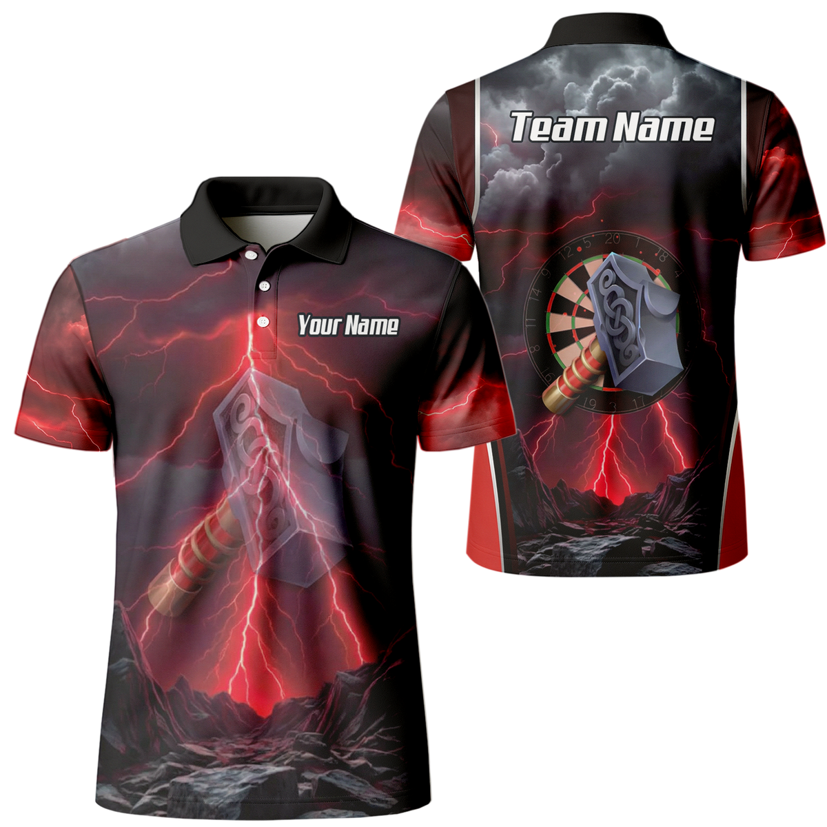 Personalised Viking Thor Hammer Dart Jersey Red Lightning Polo and Zipper For Men L4649 - Polo Yes