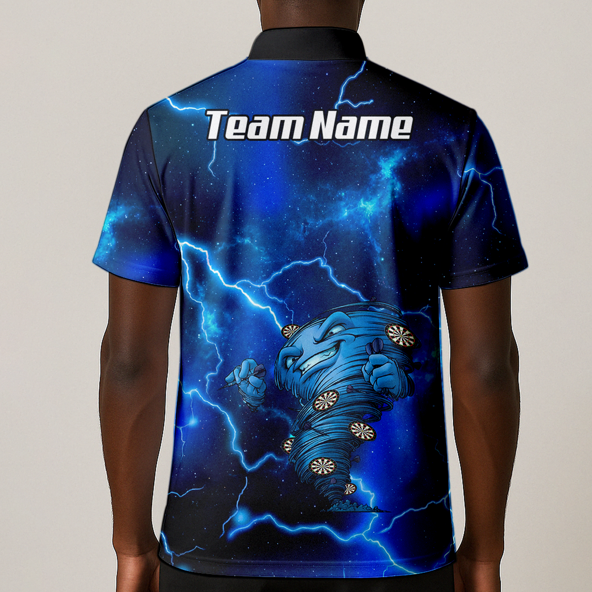 Custom Men's Darts Polo Shirt Personalized Performance Blue Lightning Tornado Galaxy Design LB3159