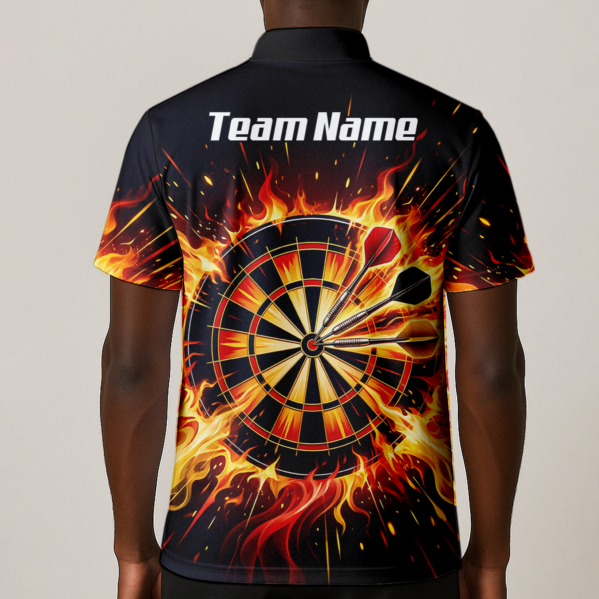 Personalised Fire Flame Dart Jersey for Men Custom Dartboard Graphic Polo Shirt Black Orange M1671