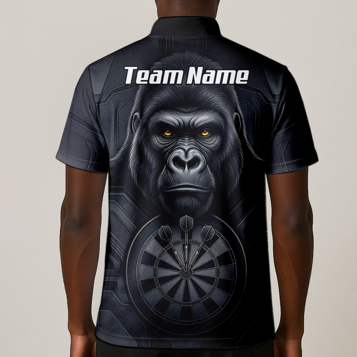 Personalised Silverback Gorilla Dart Jersey for Men Custom Darts Polo Shirt Black Grey with Dartboard Graphic M1900
