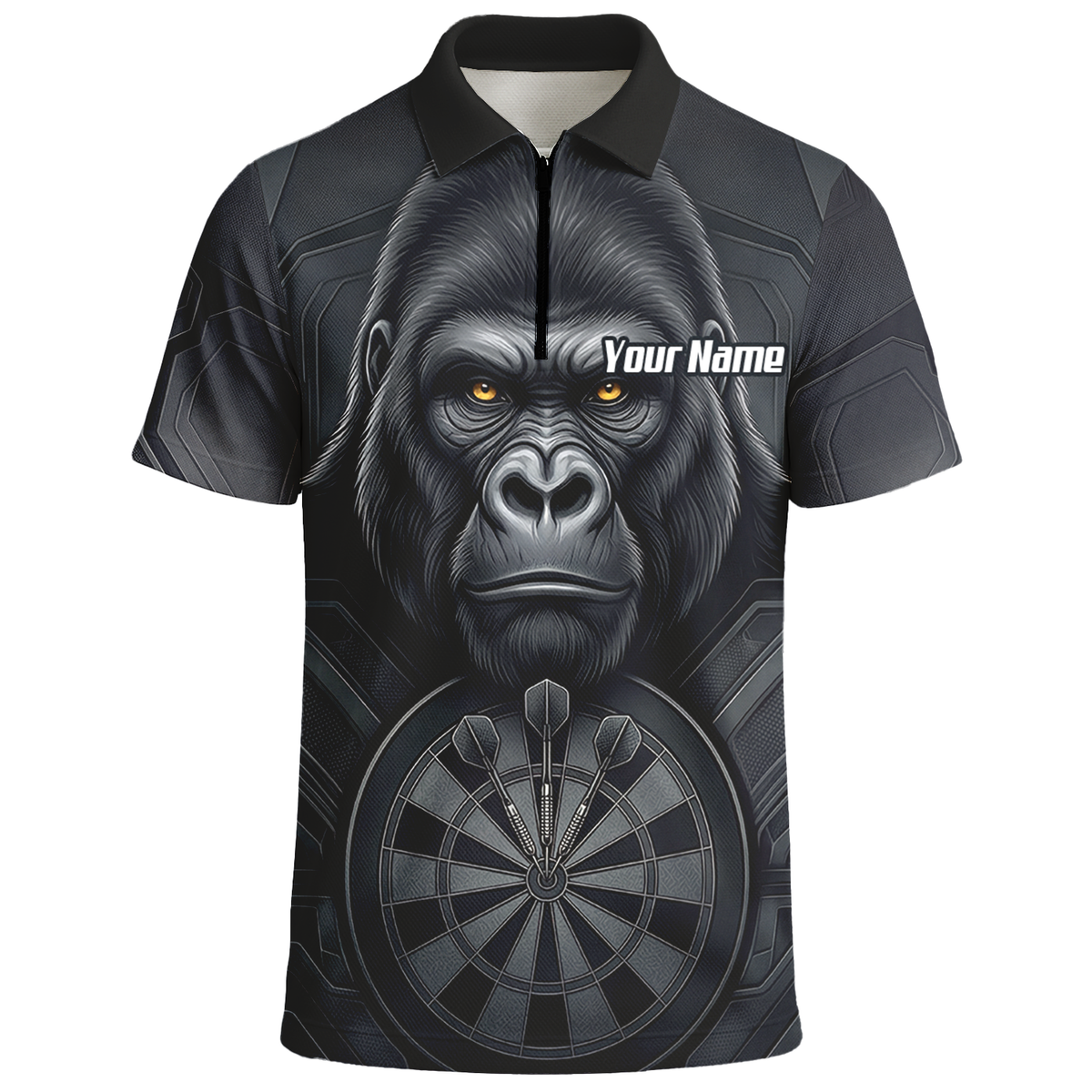 Personalised Silverback Gorilla Dart Jersey for Men Custom Darts Polo Shirt Black Grey with Dartboard Graphic M1900